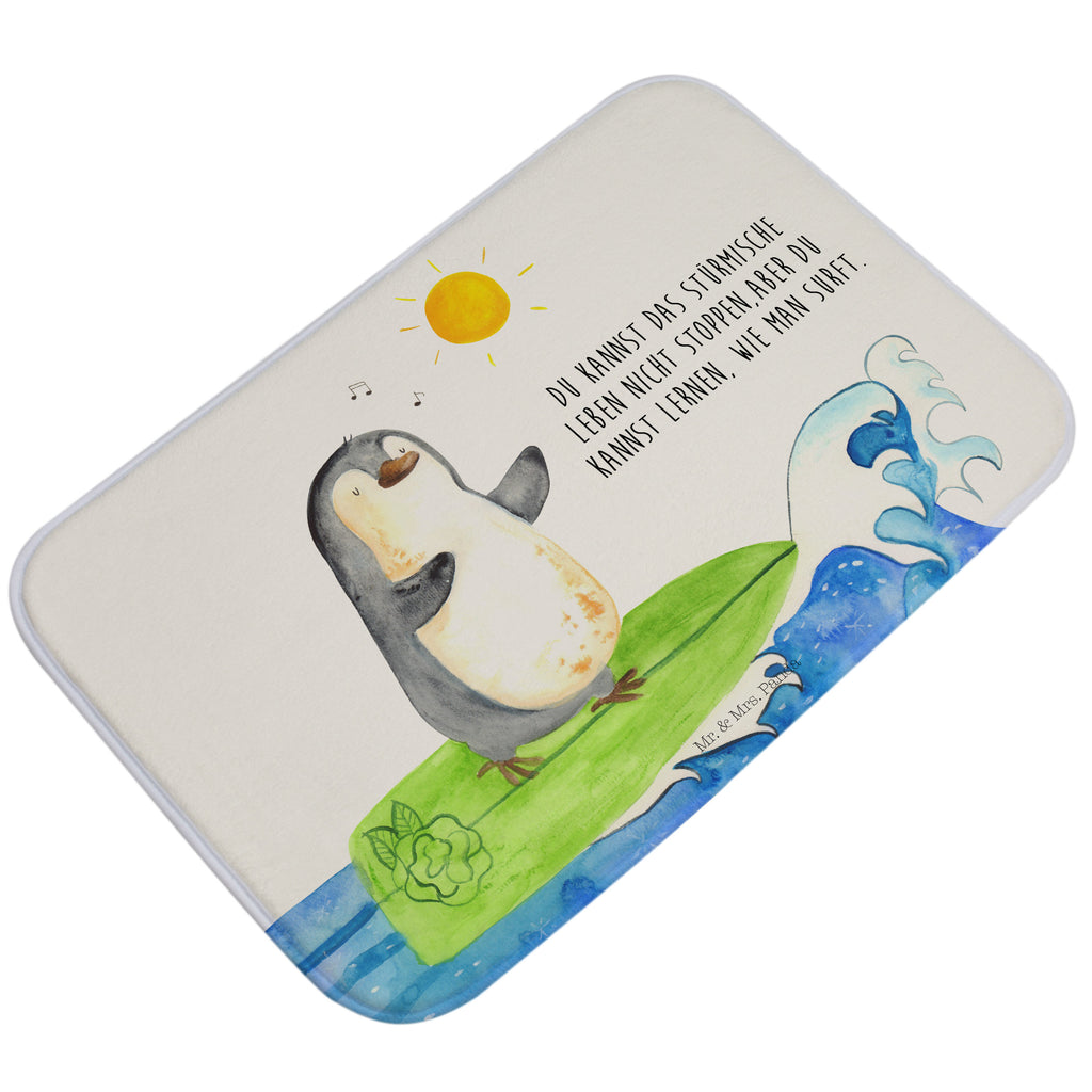 Badvorleger Pinguin Surfer Badematte, Badteppich, Duschvorleger, Badezimmerteppich, Badezimmermatte, Badvorleger, Duschmatte, Duschteppich, Pinguin, Pinguine, surfen, Surfer, Hawaii, Urlaub, Wellen, Wellen reiten, Portugal