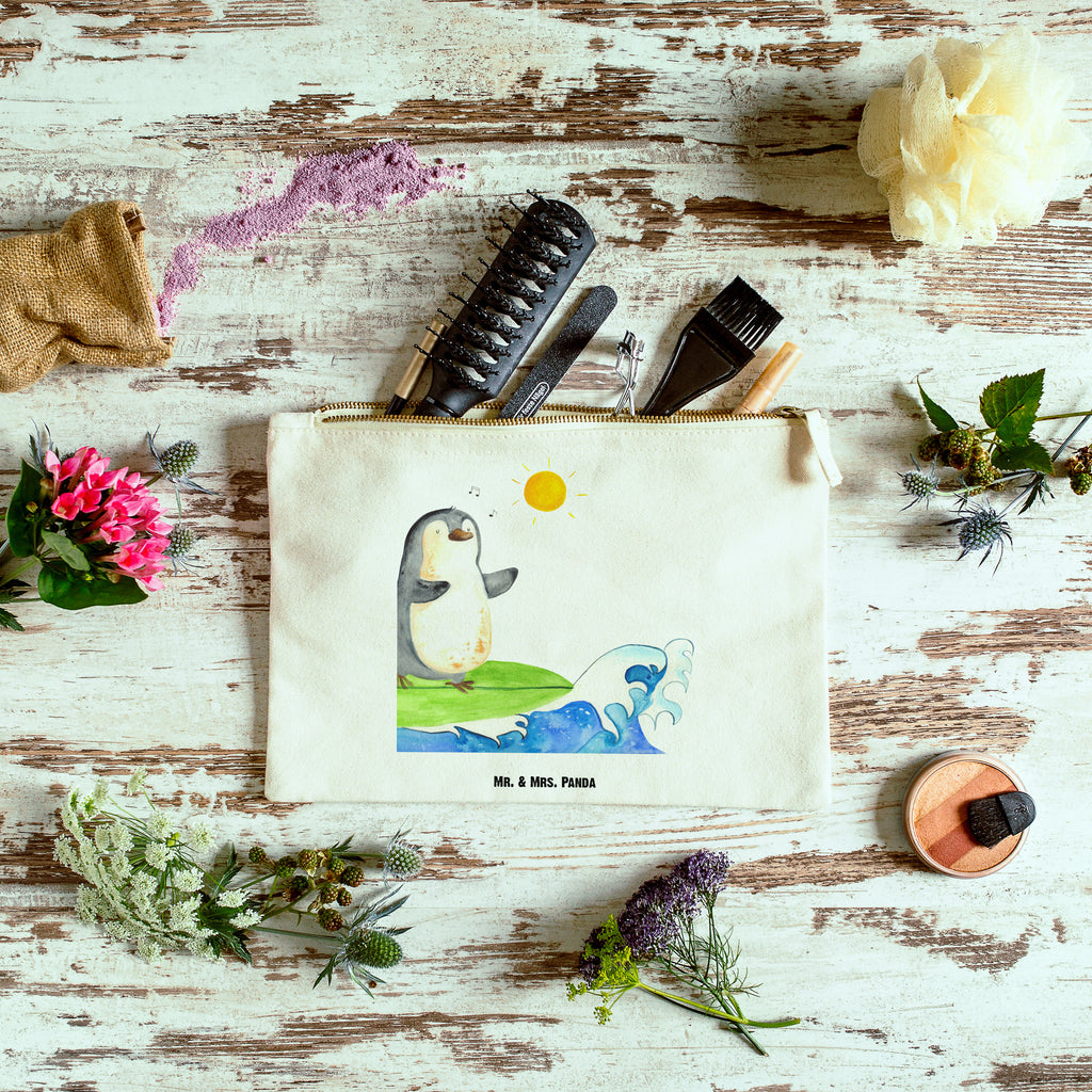 Schminktasche Pinguin Surfer Schminktasche, Kosmetiktasche, Kosmetikbeutel, Stiftemäppchen, Etui, Federmappe, Makeup, XXL, Schminketui, Kosmetiketui, Schlamperetui, Pinguin, Pinguine, surfen, Surfer, Hawaii, Urlaub, Wellen, Wellen reiten, Portugal