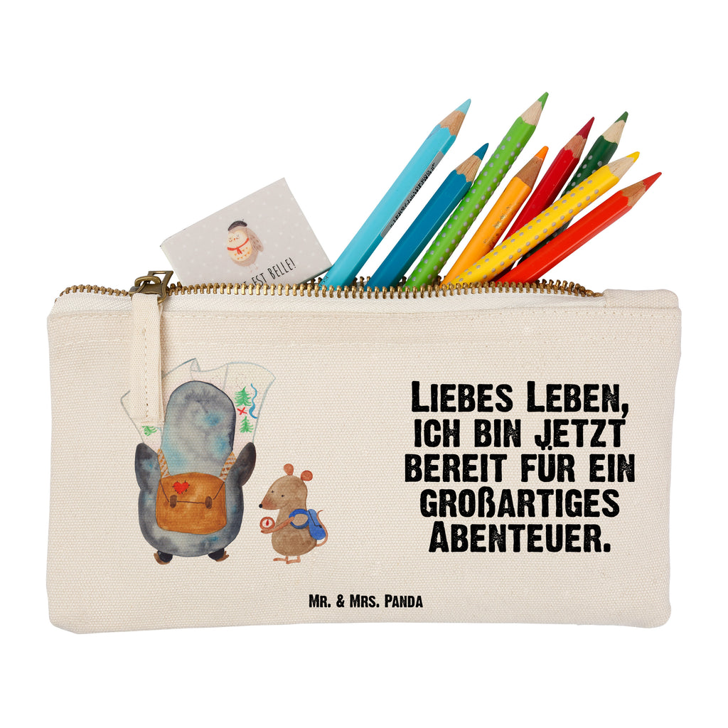 Schminktasche Pinguin & Maus Wanderer Schminktasche, Kosmetiktasche, Kosmetikbeutel, Stiftemäppchen, Etui, Federmappe, Makeup, XXL, Schminketui, Kosmetiketui, Schlamperetui, Pinguin, Pinguine, Abenteurer, Abenteuer, Roadtrip, Ausflug, Wanderlust, wandern