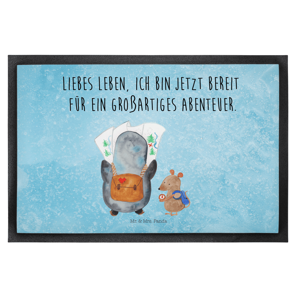 Fußmatte Pinguin & Maus Wanderer Türvorleger, Schmutzmatte, Fußabtreter, Matte, Schmutzfänger, Fußabstreifer, Schmutzfangmatte, Türmatte, Motivfußmatte, Haustürmatte, Vorleger, Pinguin, Pinguine, Abenteurer, Abenteuer, Roadtrip, Ausflug, Wanderlust, wandern