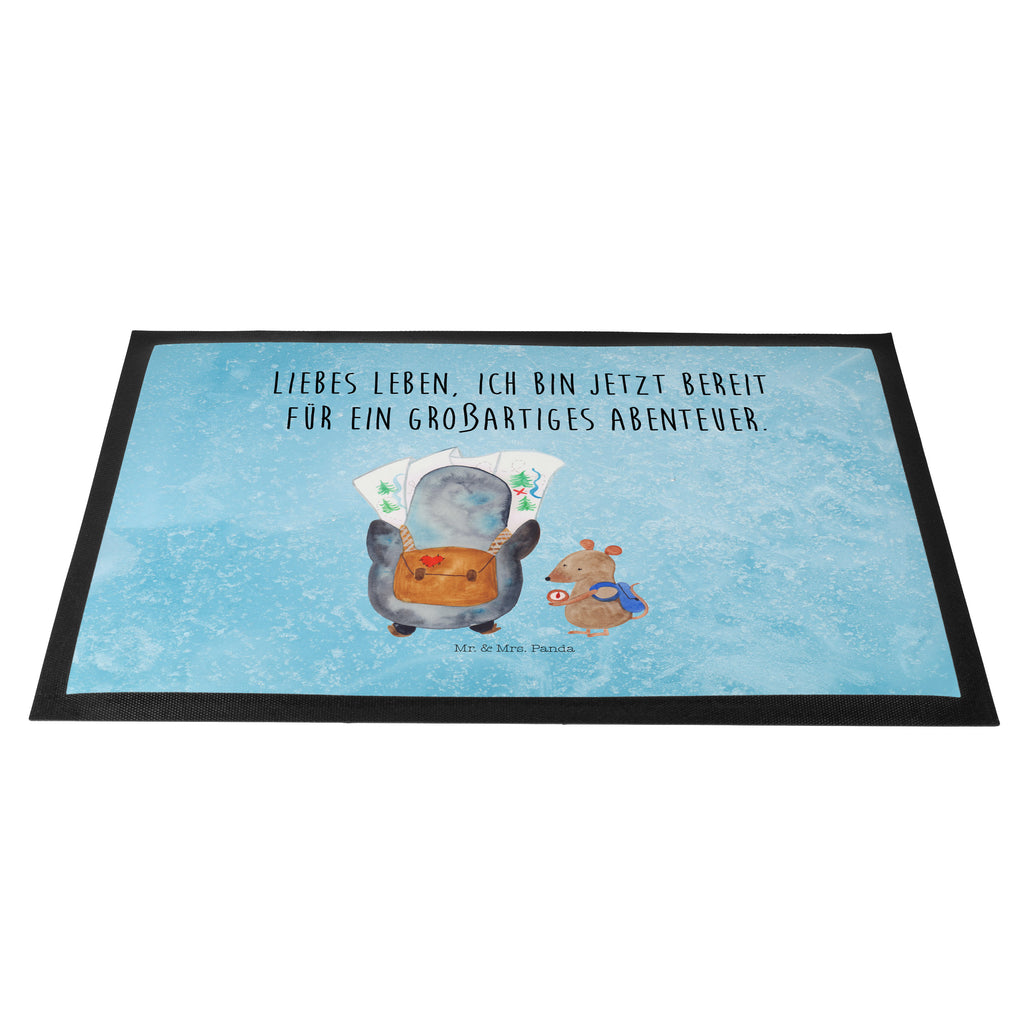 Fußmatte Pinguin & Maus Wanderer Türvorleger, Schmutzmatte, Fußabtreter, Matte, Schmutzfänger, Fußabstreifer, Schmutzfangmatte, Türmatte, Motivfußmatte, Haustürmatte, Vorleger, Pinguin, Pinguine, Abenteurer, Abenteuer, Roadtrip, Ausflug, Wanderlust, wandern