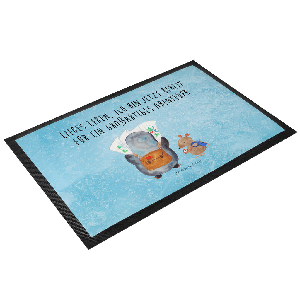 Fußmatte Pinguin & Maus Wanderer Türvorleger, Schmutzmatte, Fußabtreter, Matte, Schmutzfänger, Fußabstreifer, Schmutzfangmatte, Türmatte, Motivfußmatte, Haustürmatte, Vorleger, Pinguin, Pinguine, Abenteurer, Abenteuer, Roadtrip, Ausflug, Wanderlust, wandern