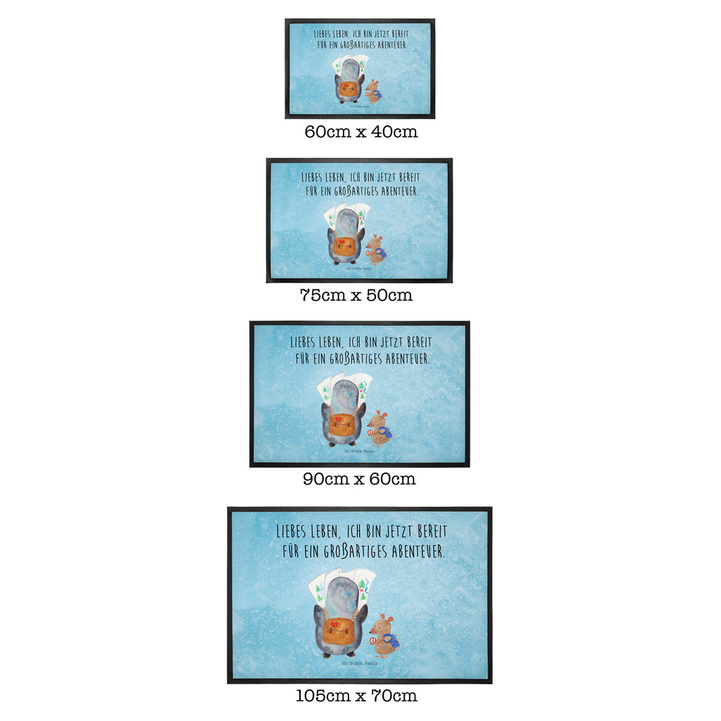 Fußmatte Pinguin & Maus Wanderer Türvorleger, Schmutzmatte, Fußabtreter, Matte, Schmutzfänger, Fußabstreifer, Schmutzfangmatte, Türmatte, Motivfußmatte, Haustürmatte, Vorleger, Pinguin, Pinguine, Abenteurer, Abenteuer, Roadtrip, Ausflug, Wanderlust, wandern