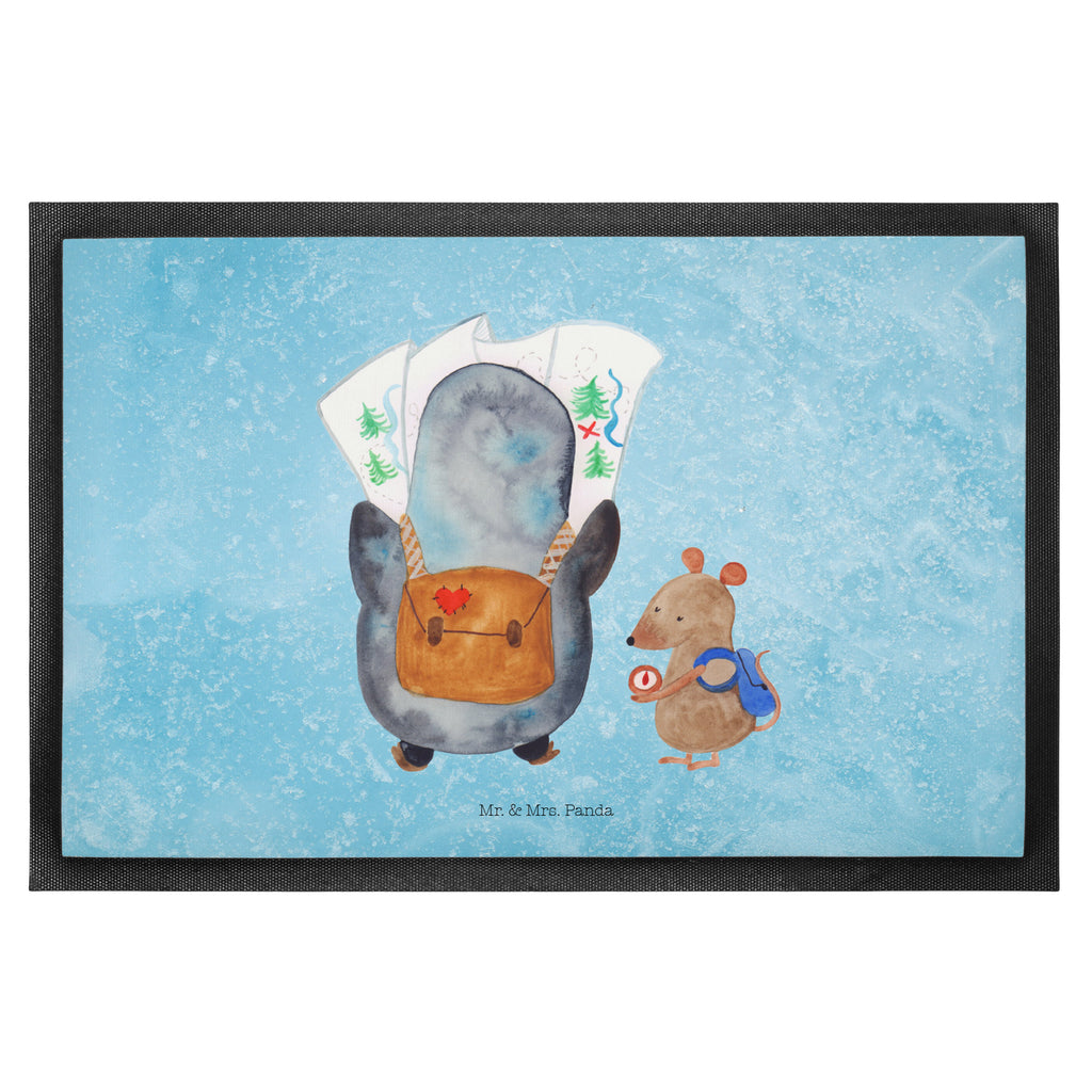 Fußmatte Pinguin & Maus Wanderer Türvorleger, Schmutzmatte, Fußabtreter, Matte, Schmutzfänger, Fußabstreifer, Schmutzfangmatte, Türmatte, Motivfußmatte, Haustürmatte, Vorleger, Pinguin, Pinguine, Abenteurer, Abenteuer, Roadtrip, Ausflug, Wanderlust, wandern