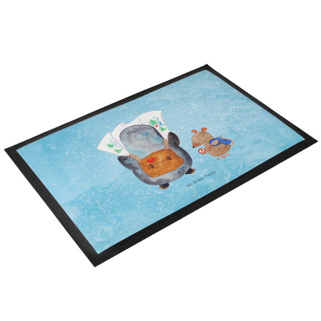 Fußmatte Pinguin & Maus Wanderer Türvorleger, Schmutzmatte, Fußabtreter, Matte, Schmutzfänger, Fußabstreifer, Schmutzfangmatte, Türmatte, Motivfußmatte, Haustürmatte, Vorleger, Pinguin, Pinguine, Abenteurer, Abenteuer, Roadtrip, Ausflug, Wanderlust, wandern