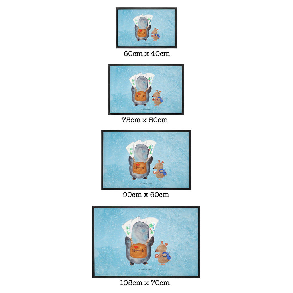 Fußmatte Pinguin & Maus Wanderer Türvorleger, Schmutzmatte, Fußabtreter, Matte, Schmutzfänger, Fußabstreifer, Schmutzfangmatte, Türmatte, Motivfußmatte, Haustürmatte, Vorleger, Pinguin, Pinguine, Abenteurer, Abenteuer, Roadtrip, Ausflug, Wanderlust, wandern