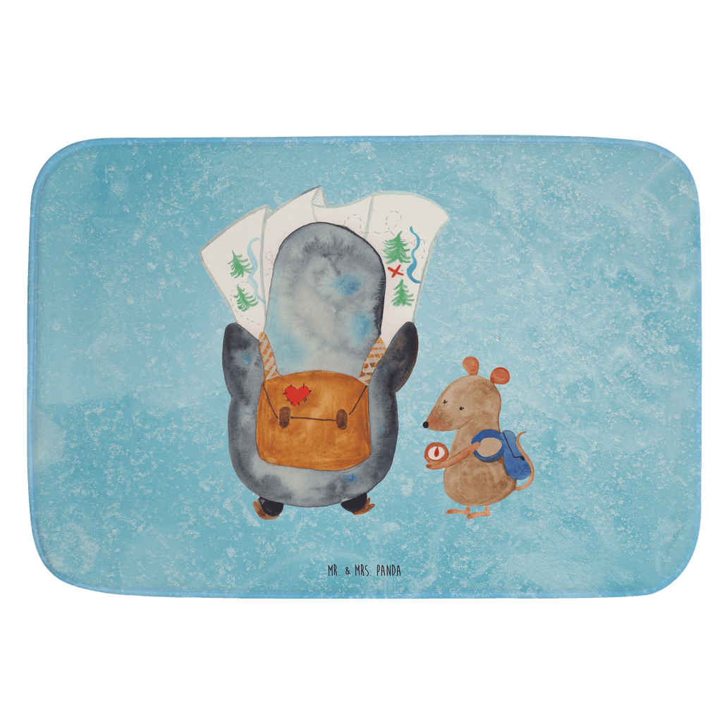 Badvorleger Pinguin & Maus Wanderer Badematte, Badteppich, Duschvorleger, Badezimmerteppich, Badezimmermatte, Badvorleger, Duschmatte, Duschteppich, Pinguin, Pinguine, Abenteurer, Abenteuer, Roadtrip, Ausflug, Wanderlust, wandern