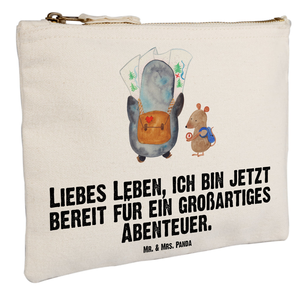 Schminktasche Pinguin & Maus Wanderer Schminktasche, Kosmetiktasche, Kosmetikbeutel, Stiftemäppchen, Etui, Federmappe, Makeup, XXL, Schminketui, Kosmetiketui, Schlamperetui, Pinguin, Pinguine, Abenteurer, Abenteuer, Roadtrip, Ausflug, Wanderlust, wandern