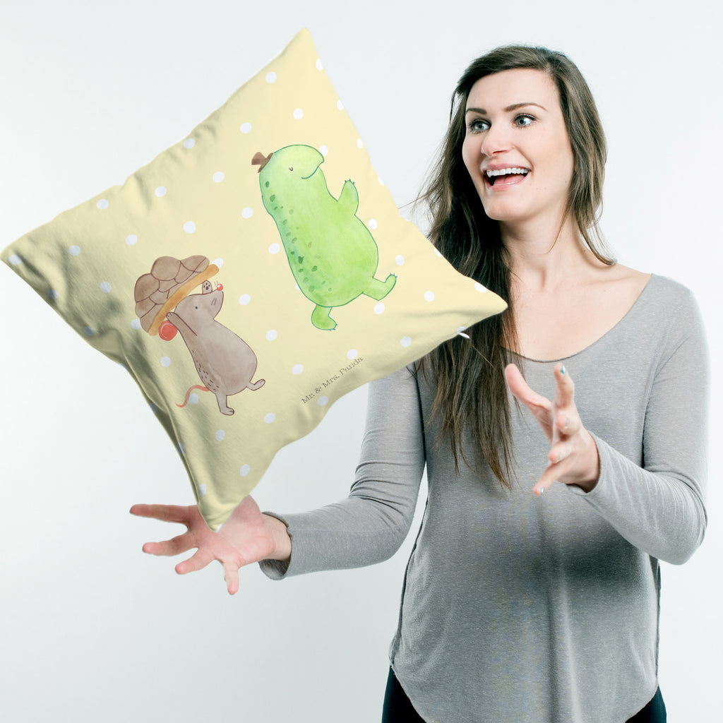 40x40 Kissen Schildkröte & Maus Kissenhülle, Kopfkissen, Sofakissen, Dekokissen, Motivkissen, Schildkröte, Maus, Freunde, Freundinnen, beste Freunde, beste Freundinnen