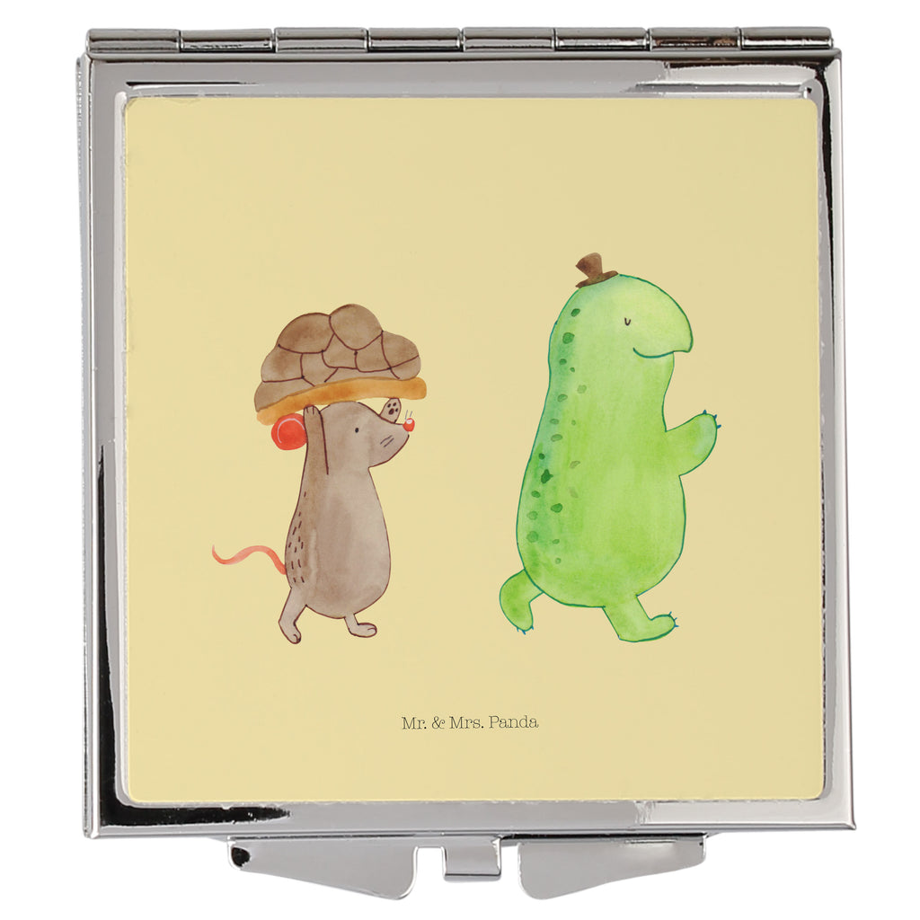 Handtaschenspiegel quadratisch Schildkröte & Maus Spiegel, Handtasche, Quadrat, silber, schminken, Schminkspiegel, Schildkröte, Maus, Freunde, Freundinnen, beste Freunde, beste Freundinnen