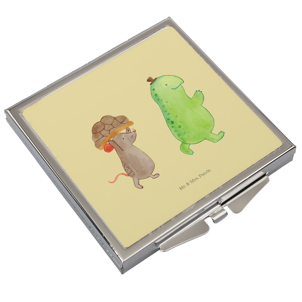 Handtaschenspiegel quadratisch Schildkröte & Maus Spiegel, Handtasche, Quadrat, silber, schminken, Schminkspiegel, Schildkröte, Maus, Freunde, Freundinnen, beste Freunde, beste Freundinnen