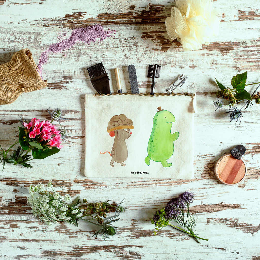 Schminktasche Schildkröte & Maus Schminktasche, Kosmetiktasche, Kosmetikbeutel, Stiftemäppchen, Etui, Federmappe, Makeup, XXL, Schminketui, Kosmetiketui, Schlamperetui, Schildkröte, Maus, Freunde, Freundinnen, beste Freunde, beste Freundinnen