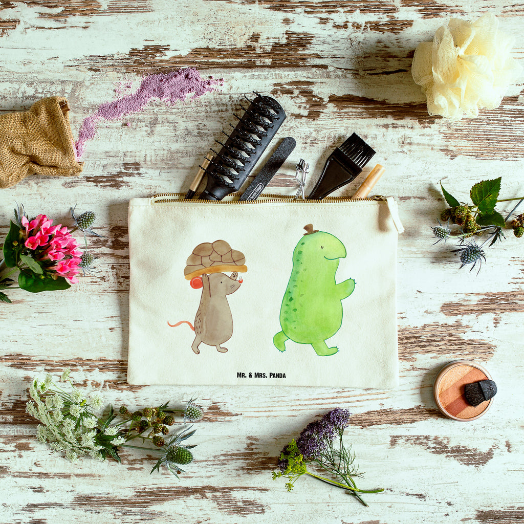 Schminktasche Schildkröte & Maus Schminktasche, Kosmetiktasche, Kosmetikbeutel, Stiftemäppchen, Etui, Federmappe, Makeup, XXL, Schminketui, Kosmetiketui, Schlamperetui, Schildkröte, Maus, Freunde, Freundinnen, beste Freunde, beste Freundinnen