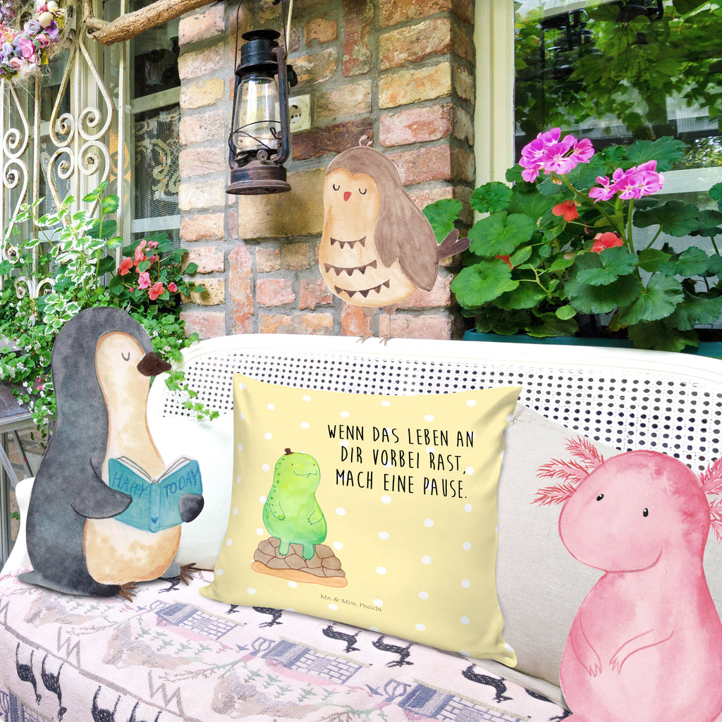 40x40 Kissen Schildkröte pausiert Kissenhülle, Kopfkissen, Sofakissen, Dekokissen, Motivkissen, Schildkröte, Achtsamkeit, Entschleunigen, achtsam