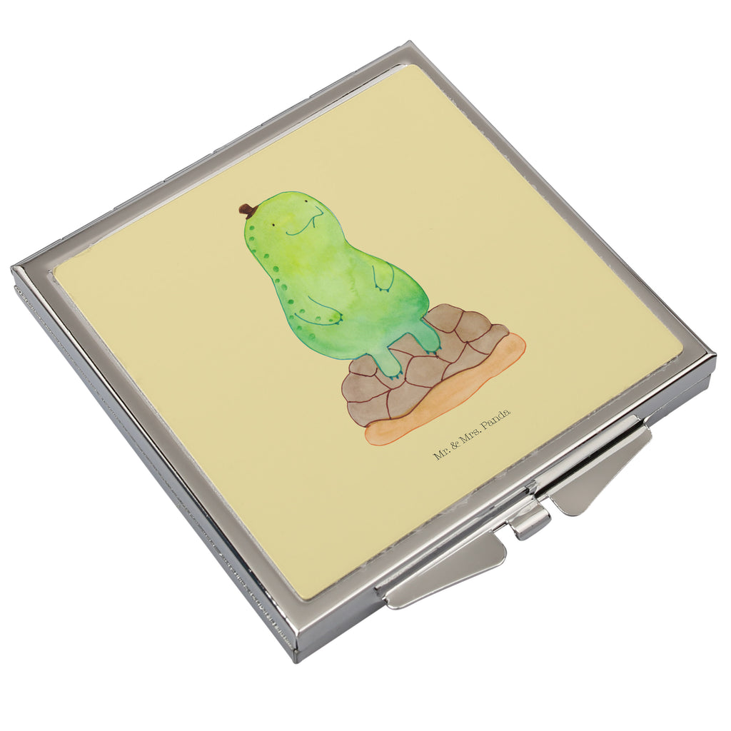 Handtaschenspiegel quadratisch Schildkröte pausiert Spiegel, Handtasche, Quadrat, silber, schminken, Schminkspiegel, Schildkröte, Achtsamkeit, Entschleunigen, achtsam
