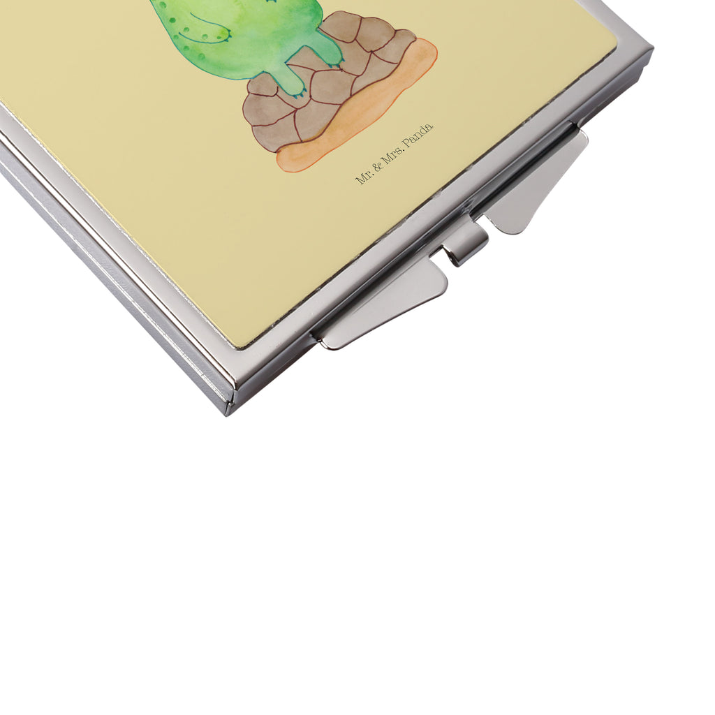 Handtaschenspiegel quadratisch Schildkröte pausiert Spiegel, Handtasche, Quadrat, silber, schminken, Schminkspiegel, Schildkröte, Achtsamkeit, Entschleunigen, achtsam