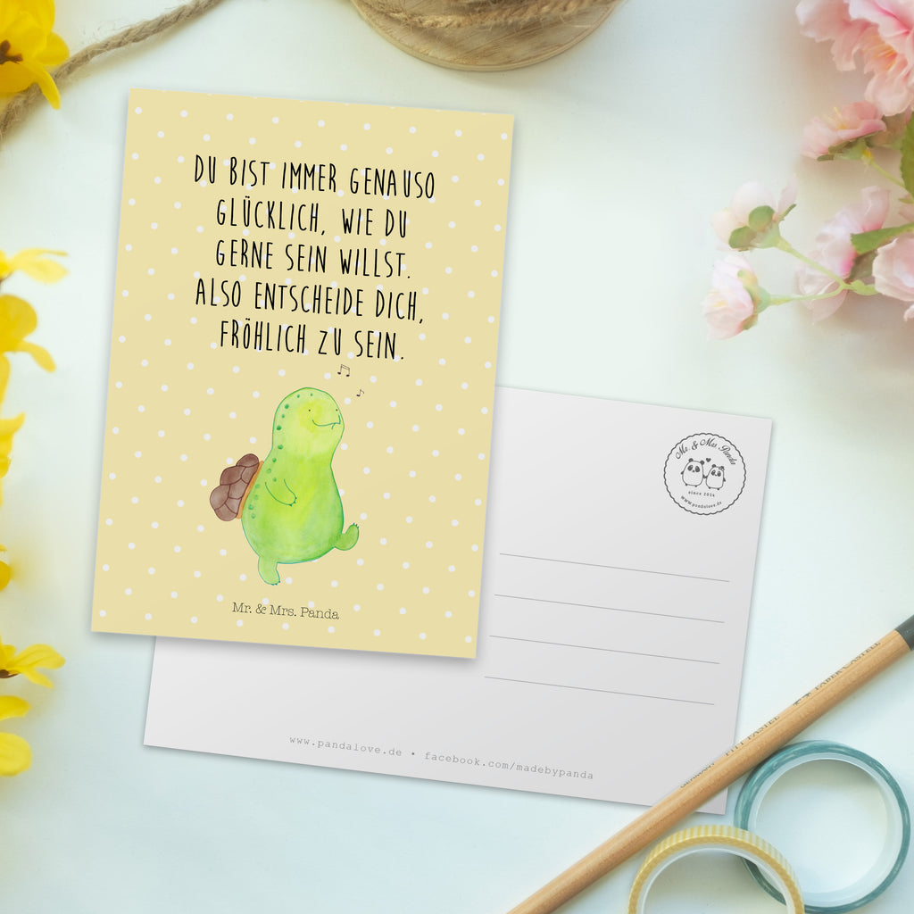 Postkarte Schildkröte pfeift Geschenkkarte, Grußkarte, Karte, Einladung, Ansichtskarte, Geburtstagskarte, Einladungskarte, Dankeskarte, Schildkröte, Schildi, Schildkröten, fröhlich, Glück, Motivation, Lebensfreude, Depression, Trennung, Neuanfang