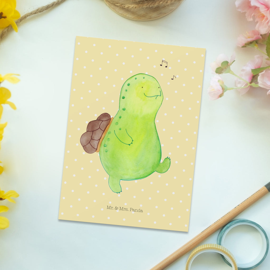 Postkarte Schildkröte pfeift Geschenkkarte, Grußkarte, Karte, Einladung, Ansichtskarte, Geburtstagskarte, Einladungskarte, Dankeskarte, Schildkröte, Schildi, Schildkröten, fröhlich, Glück, Motivation, Lebensfreude, Depression, Trennung, Neuanfang