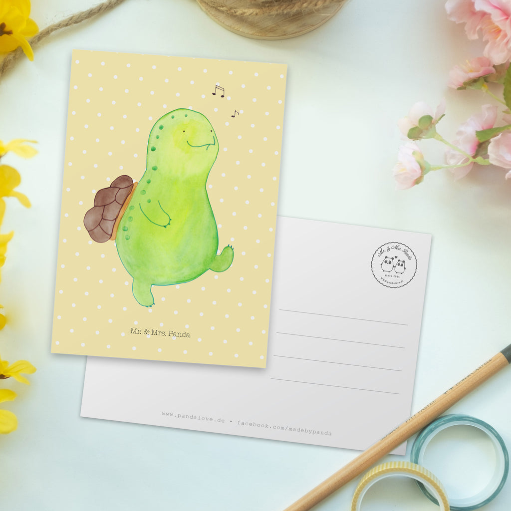 Postkarte Schildkröte pfeift Geschenkkarte, Grußkarte, Karte, Einladung, Ansichtskarte, Geburtstagskarte, Einladungskarte, Dankeskarte, Schildkröte, Schildi, Schildkröten, fröhlich, Glück, Motivation, Lebensfreude, Depression, Trennung, Neuanfang