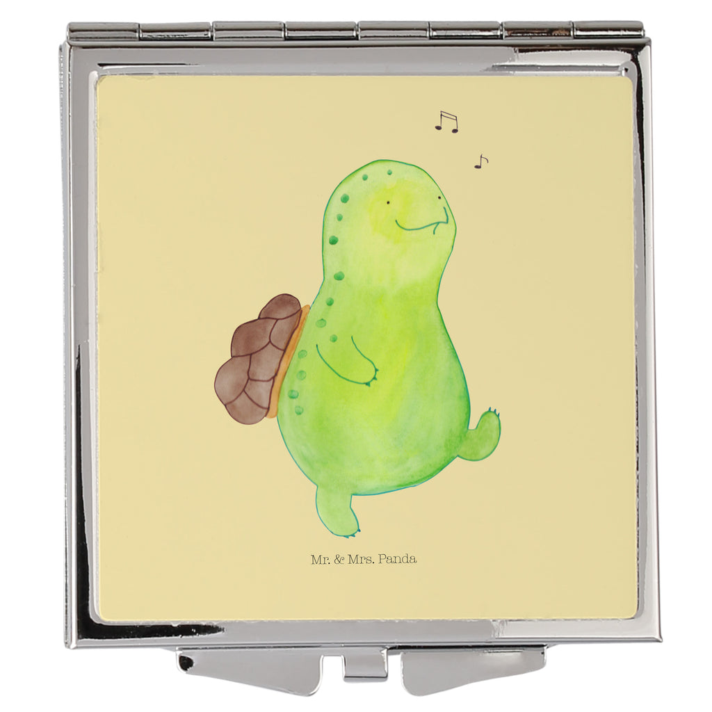 Handtaschenspiegel quadratisch Schildkröte pfeift Spiegel, Handtasche, Quadrat, silber, schminken, Schminkspiegel, Schildkröte, Schildi, Schildkröten, fröhlich, Glück, Motivation, Lebensfreude, Depression, Trennung, Neuanfang