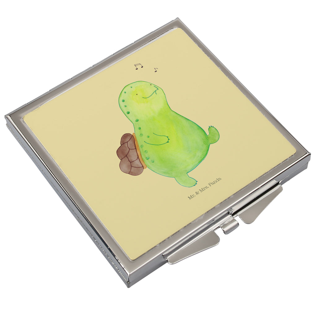 Handtaschenspiegel quadratisch Schildkröte pfeift Spiegel, Handtasche, Quadrat, silber, schminken, Schminkspiegel, Schildkröte, Schildi, Schildkröten, fröhlich, Glück, Motivation, Lebensfreude, Depression, Trennung, Neuanfang