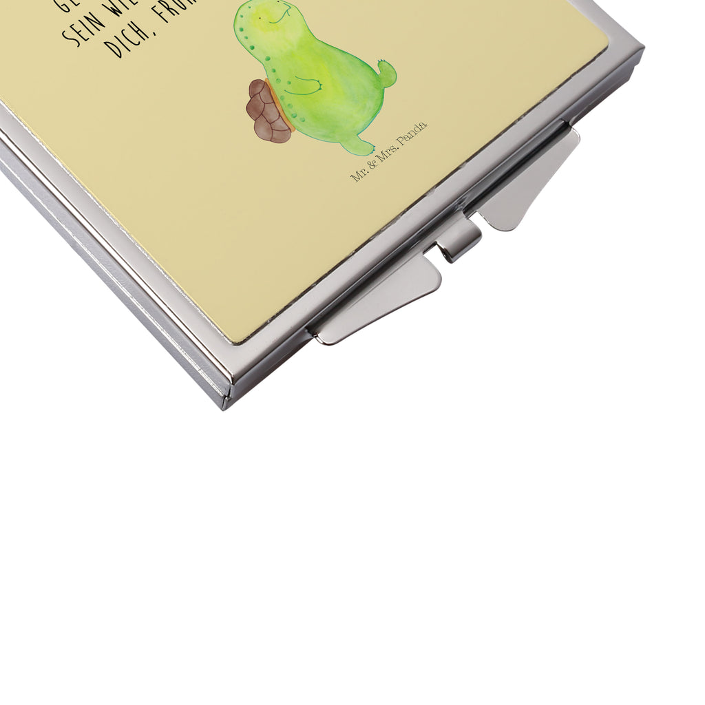 Handtaschenspiegel quadratisch Schildkröte pfeift Spiegel, Handtasche, Quadrat, silber, schminken, Schminkspiegel, Schildkröte, Schildi, Schildkröten, fröhlich, Glück, Motivation, Lebensfreude, Depression, Trennung, Neuanfang