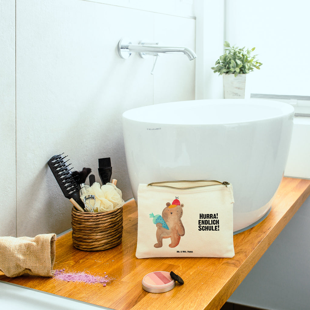 Schminktasche Bär mit Schultüte Schminktasche, Kosmetiktasche, Kosmetikbeutel, Stiftemäppchen, Etui, Federmappe, Makeup, XXL, Schminketui, Kosmetiketui, Schlamperetui, Bär, Teddy, Teddybär, Bär Motiv, Schultüte, Erster Schultag Geschenk, Einschulung Geschenk, Schule Geschenk, Grundschule, Schulanfang, Schulbeginn
