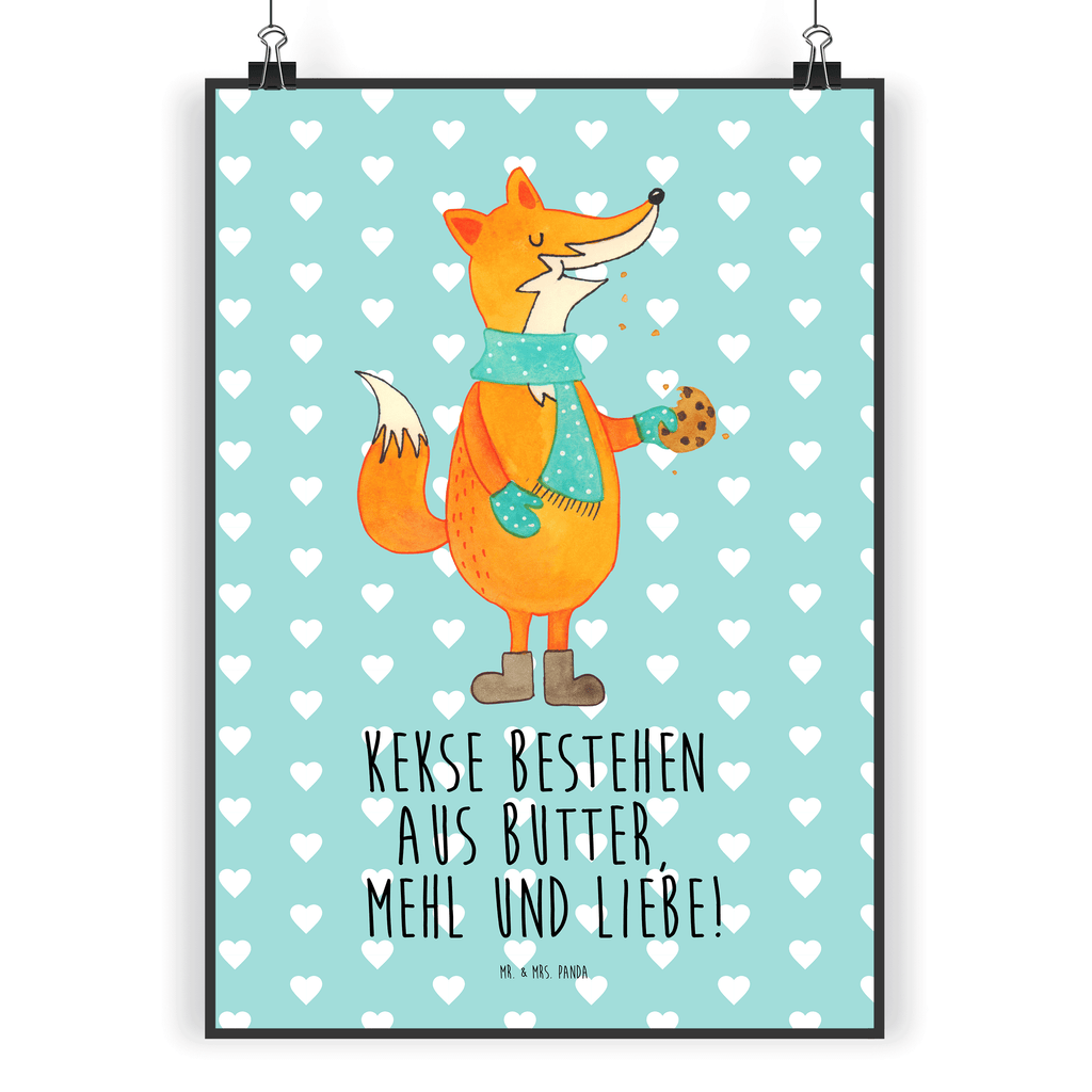 Poster Fuchs Keks Poster, Wandposter, Bild, Wanddeko, Küchenposter, Kinderposter, Wanddeko Bild, Raumdekoration, Wanddekoration, Handgemaltes Poster, Mr. & Mrs. Panda Poster, Designposter, Kunstdruck, Posterdruck, Fuchs, Füchse, Backen Spruch, Kekse, Winter, Weihnachtszeit, Plätzchen, Liebe, Küche Deko