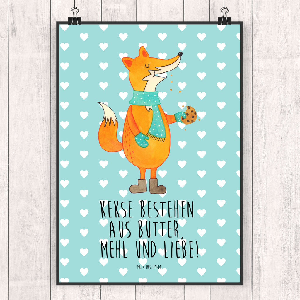 Poster Fuchs Keks Poster, Wandposter, Bild, Wanddeko, Küchenposter, Kinderposter, Wanddeko Bild, Raumdekoration, Wanddekoration, Handgemaltes Poster, Mr. & Mrs. Panda Poster, Designposter, Kunstdruck, Posterdruck, Fuchs, Füchse, Backen Spruch, Kekse, Winter, Weihnachtszeit, Plätzchen, Liebe, Küche Deko
