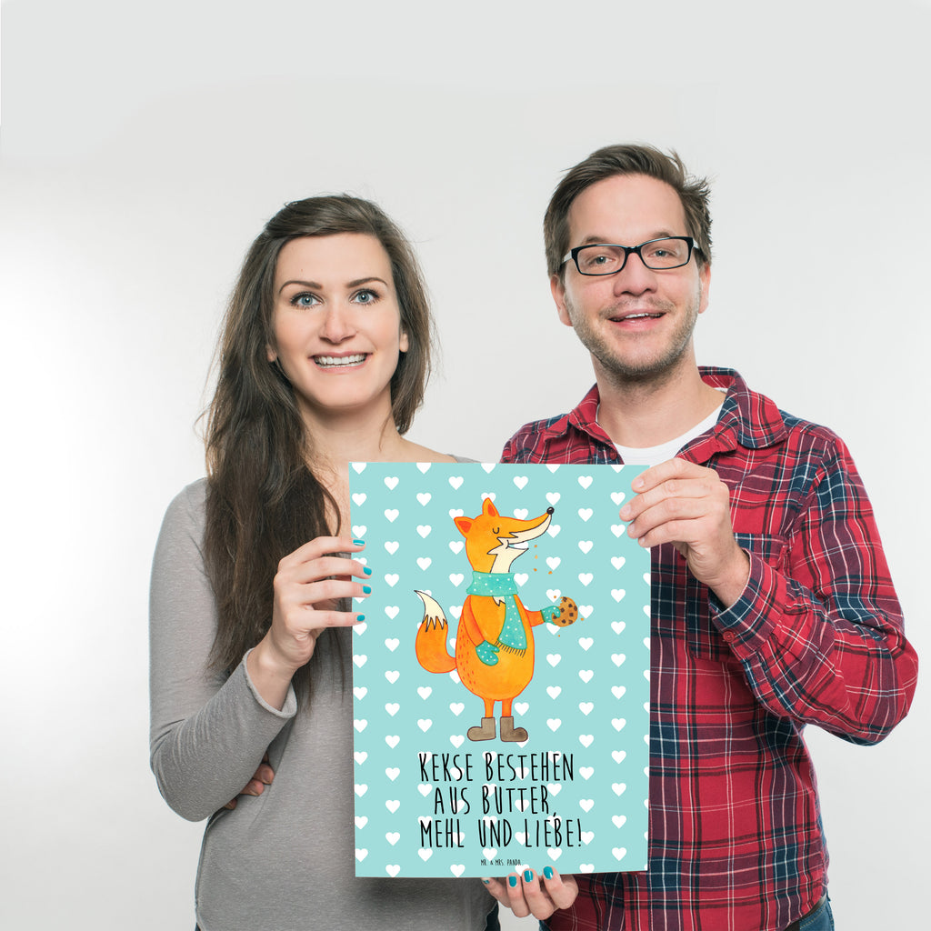 Poster Fuchs Keks Poster, Wandposter, Bild, Wanddeko, Küchenposter, Kinderposter, Wanddeko Bild, Raumdekoration, Wanddekoration, Handgemaltes Poster, Mr. & Mrs. Panda Poster, Designposter, Kunstdruck, Posterdruck, Fuchs, Füchse, Backen Spruch, Kekse, Winter, Weihnachtszeit, Plätzchen, Liebe, Küche Deko