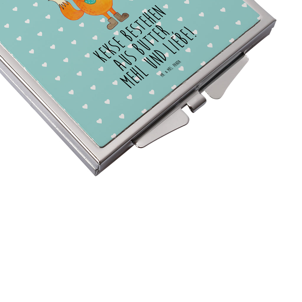 Handtaschenspiegel quadratisch Fuchs Keks Spiegel, Handtasche, Quadrat, silber, schminken, Schminkspiegel, Fuchs, Füchse, Backen Spruch, Kekse, Winter, Weihnachtszeit, Plätzchen, Liebe, Küche Deko
