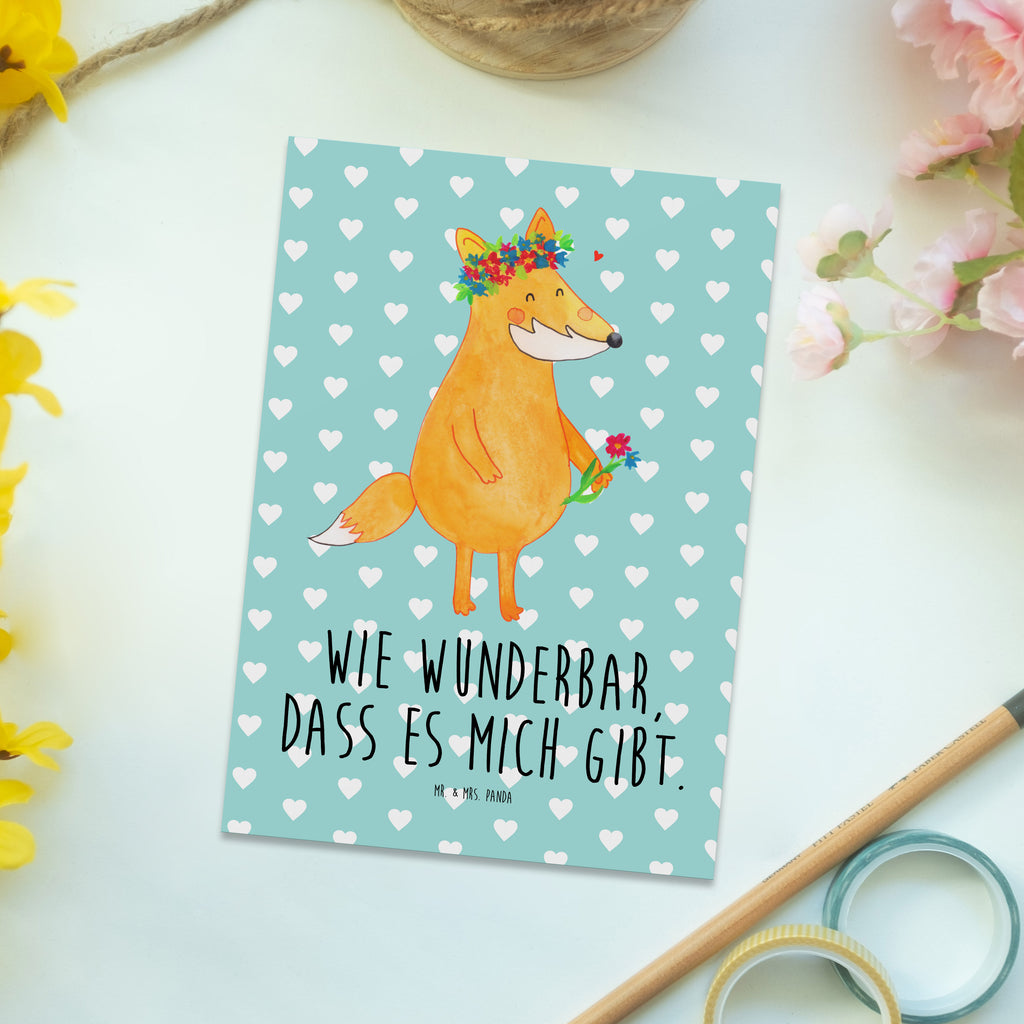 Postkarte Fuchs Blumenliebe Geschenkkarte, Grußkarte, Karte, Einladung, Ansichtskarte, Geburtstagskarte, Einladungskarte, Dankeskarte, Fuchs, Füchse, Fox, Liebe, Freundin, Fuchsmädchen, Blumenmädchen, Freundinnen, Liebesbeweis, Blume, Blumen, Motivation, Freude, ich, mich, Selbstliebe
