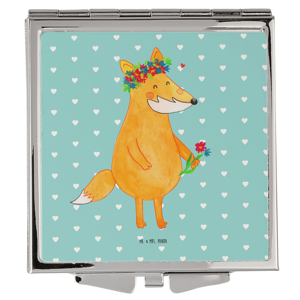 Handtaschenspiegel quadratisch Fuchs Blumenliebe Spiegel, Handtasche, Quadrat, silber, schminken, Schminkspiegel, Fuchs, Füchse, Fox, Liebe, Freundin, Fuchsmädchen, Blumenmädchen, Freundinnen, Liebesbeweis, Blume, Blumen, Motivation, Freude, ich, mich, Selbstliebe