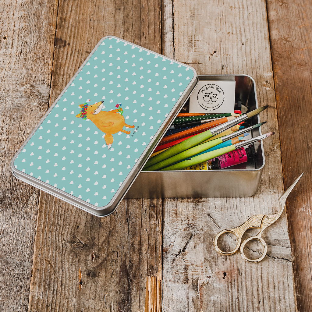 Metalldose rechteckig Fuchs Blumenliebe Blechdose, Metalldose, Blechbox, Container, Keksdose, Vorratsdose, Vorratsbox, Döschen, Versperbox, Vesperdose, Aufbewahrungsdose, Aufbewahrungsbox, Aluminiumdose, Dose, Fuchs, Füchse, Fox, Liebe, Freundin, Fuchsmädchen, Blumenmädchen, Freundinnen, Liebesbeweis, Blume, Blumen, Motivation, Freude, ich, mich, Selbstliebe