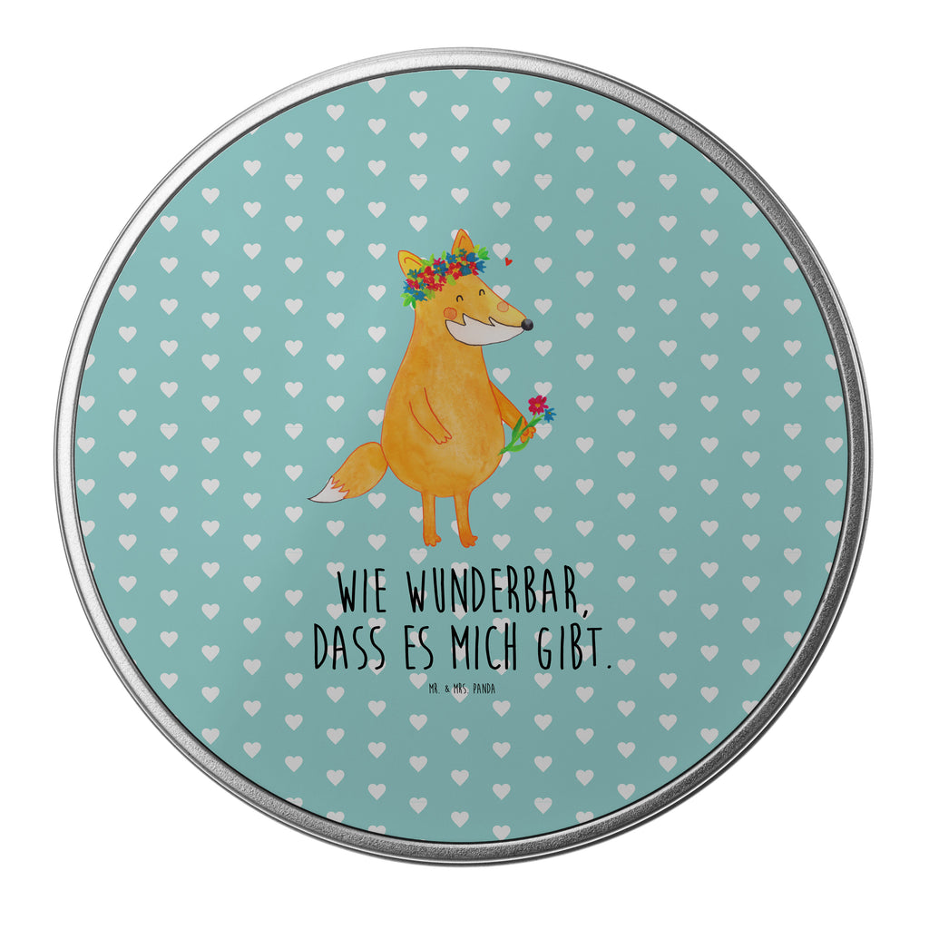 Blechdose rund Fuchs Blumenliebe Metalldose, Keksdose, Dose, Vorratsdose, Geschenkbox, Fuchs, Füchse, Fox, Liebe, Freundin, Fuchsmädchen, Blumenmädchen, Freundinnen, Liebesbeweis, Blume, Blumen, Motivation, Freude, ich, mich, Selbstliebe