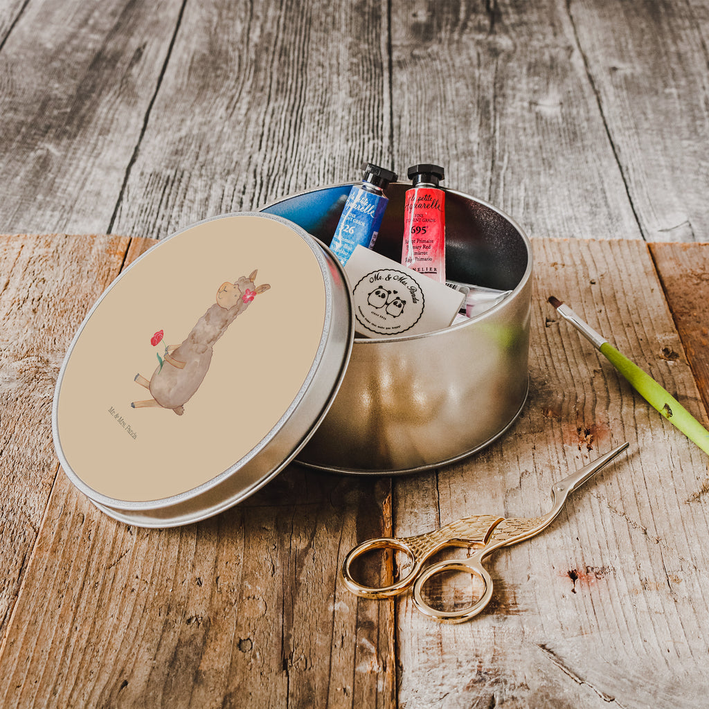 Blechdose rund Alpaka Blume Metalldose, Keksdose, Dose, Vorratsdose, Geschenkbox, Alpaka, Lama, Blume, Lamas, Alpaka Zitat, Alpaka Spruch, Alpaka Dekor, Alpaka Geschenk, Alpaka Dekoration, Alpaka Witz, Motiv Alpaka