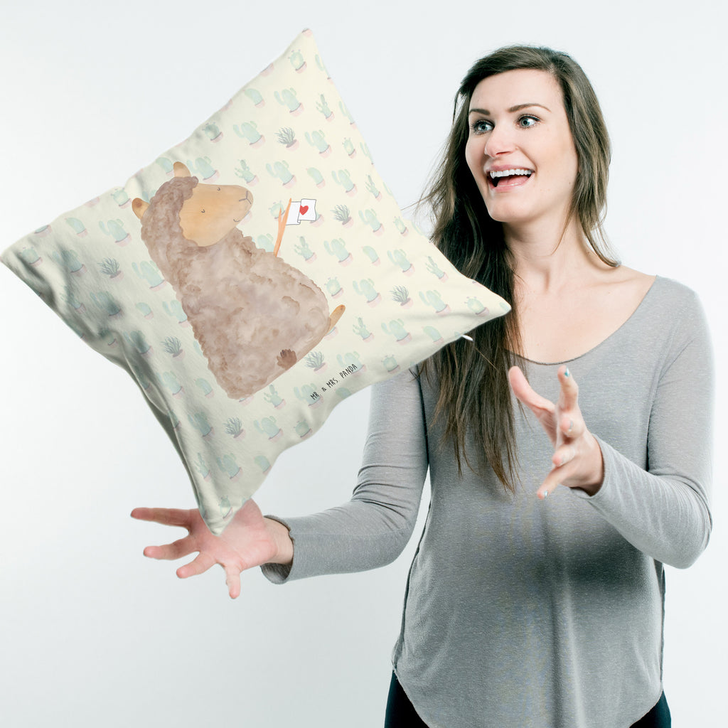 40x40 Kissen Alpaka Fahne Kissenhülle, Kopfkissen, Sofakissen, Dekokissen, Motivkissen, Alpaka, Lama, Alpakas, Lamas, Liebe