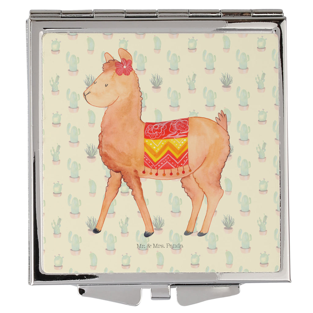Handtaschenspiegel quadratisch Alpaka stolz Spiegel, Handtasche, Quadrat, silber, schminken, Schminkspiegel, Alpaka, Lama
