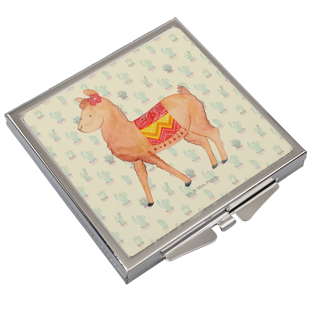 Handtaschenspiegel quadratisch Alpaka stolz Spiegel, Handtasche, Quadrat, silber, schminken, Schminkspiegel, Alpaka, Lama