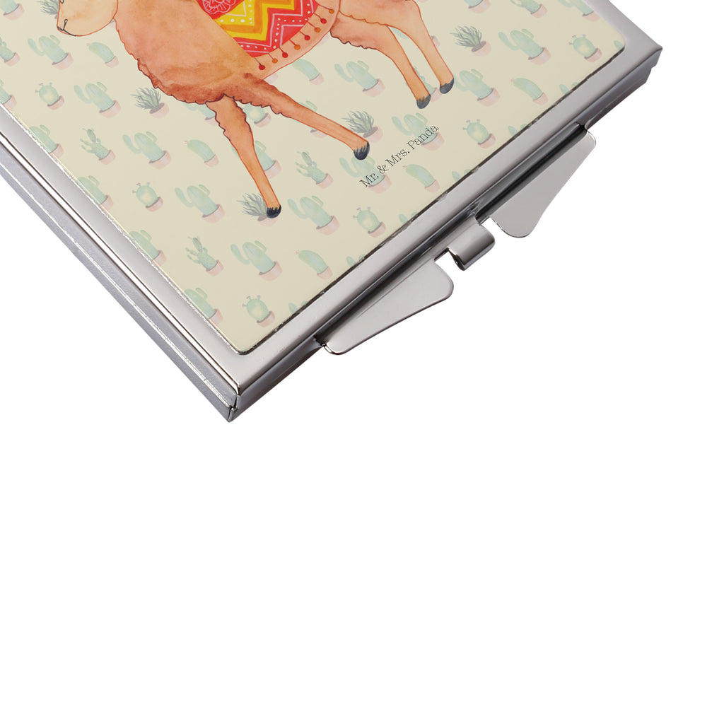 Handtaschenspiegel quadratisch Alpaka stolz Spiegel, Handtasche, Quadrat, silber, schminken, Schminkspiegel, Alpaka, Lama