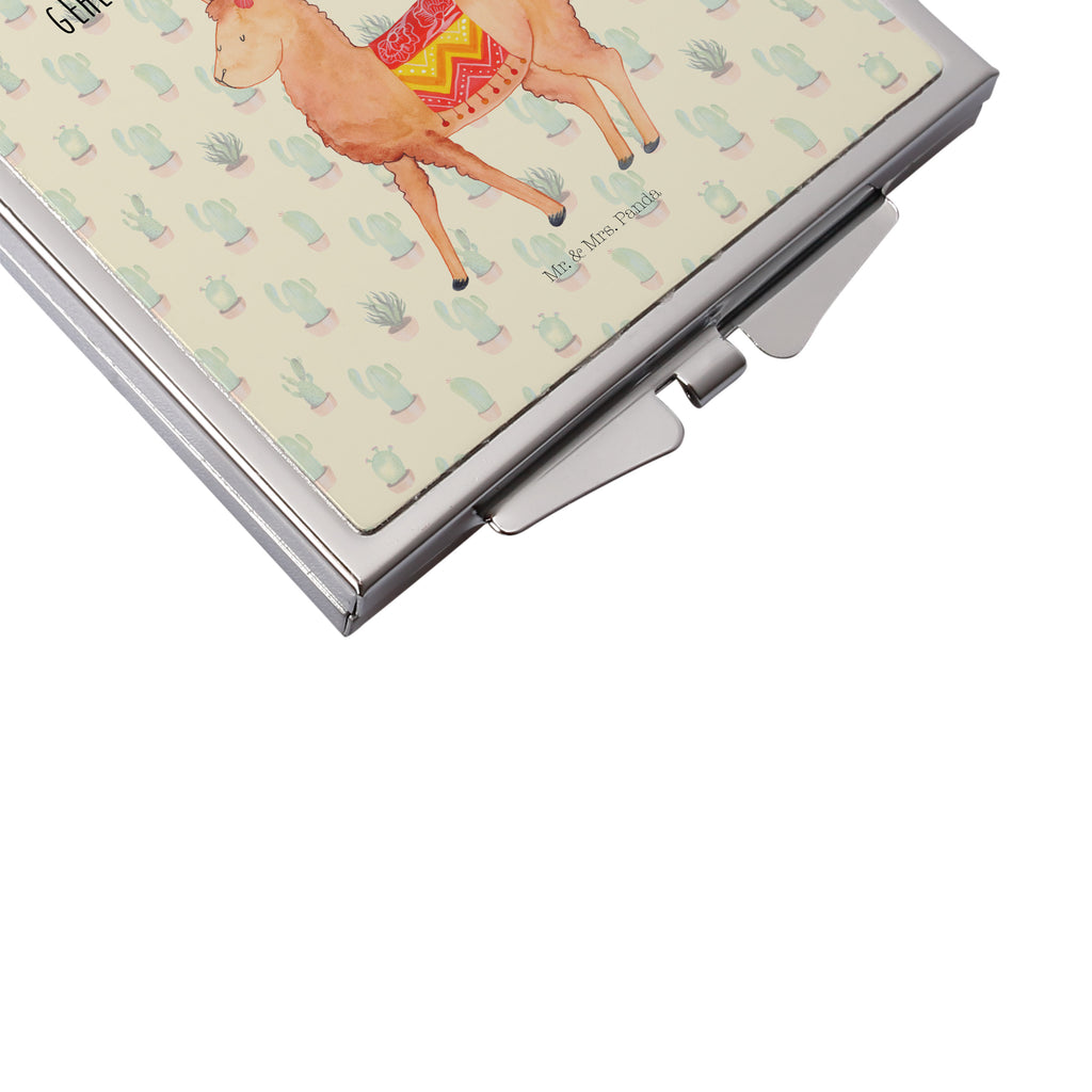 Handtaschenspiegel quadratisch Alpaka stolz Spiegel, Handtasche, Quadrat, silber, schminken, Schminkspiegel, Alpaka, Lama