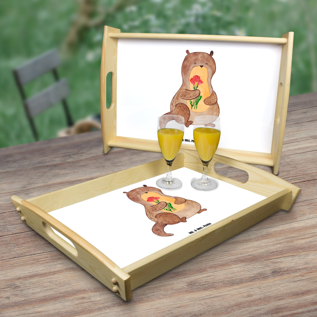 Serviertablett Otter Blumenstrauß Tablett, Holztablett, Küchentablett, Dekotablett, Frühstückstablett, Otter, Fischotter, Seeotter, Otter Seeotter See Otter