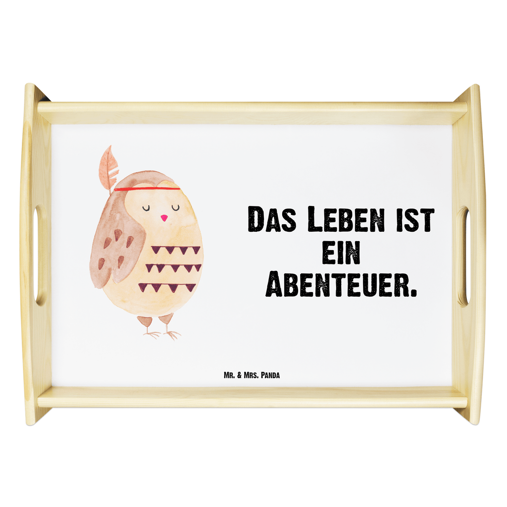 Serviertablett Eule Federschmuck Tablett, Holztablett, Küchentablett, Dekotablett, Frühstückstablett, Eule, Eule Deko, Owl, Das Leben ist ein Abenteuer, Reisespruch, Federschmuck, Dekoration