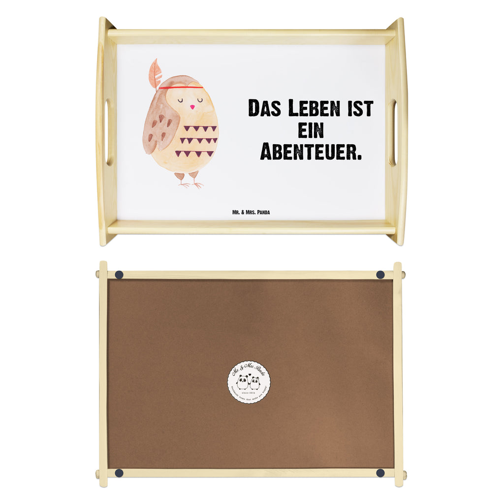 Serviertablett Eule Federschmuck Tablett, Holztablett, Küchentablett, Dekotablett, Frühstückstablett, Eule, Eule Deko, Owl, Das Leben ist ein Abenteuer, Reisespruch, Federschmuck, Dekoration