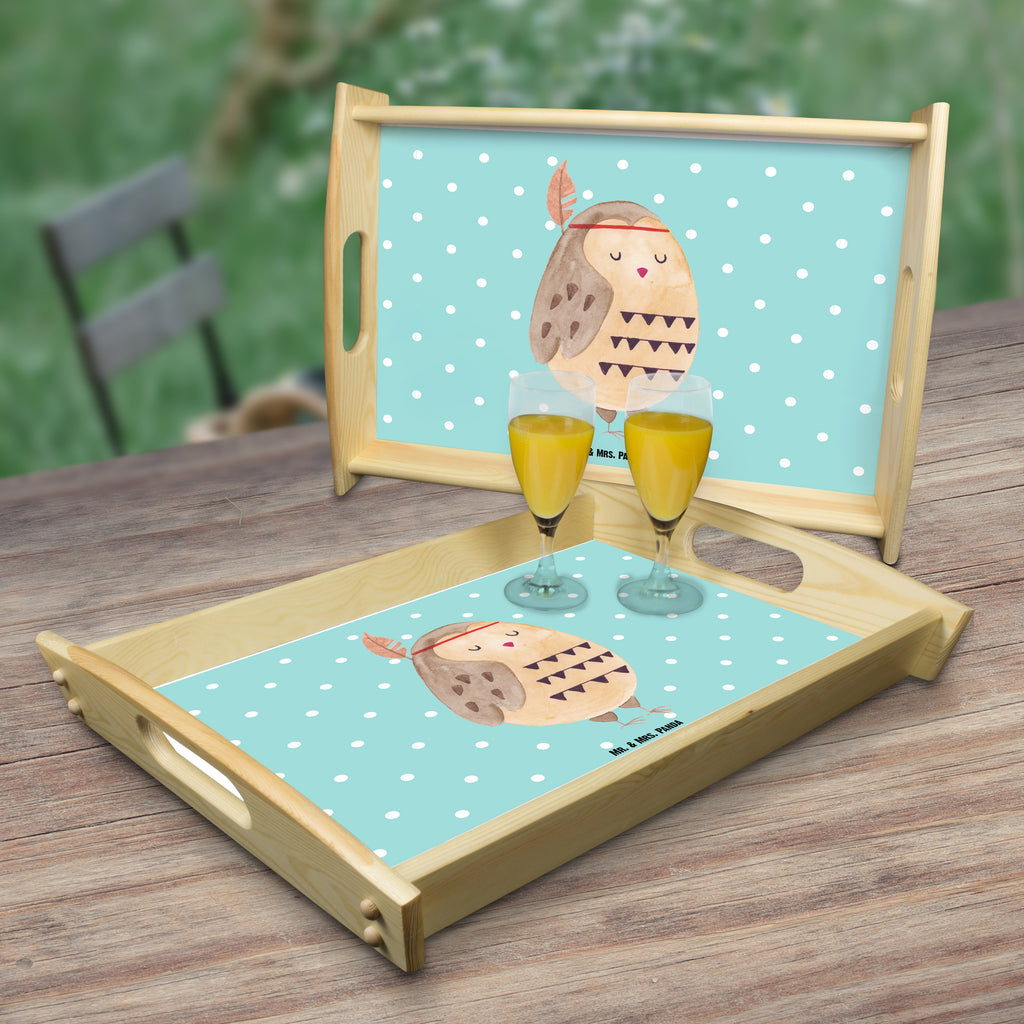 Serviertablett Eule Federschmuck Tablett, Holztablett, Küchentablett, Dekotablett, Frühstückstablett, Eule, Eule Deko, Owl, Das Leben ist ein Abenteuer, Reisespruch, Federschmuck, Dekoration