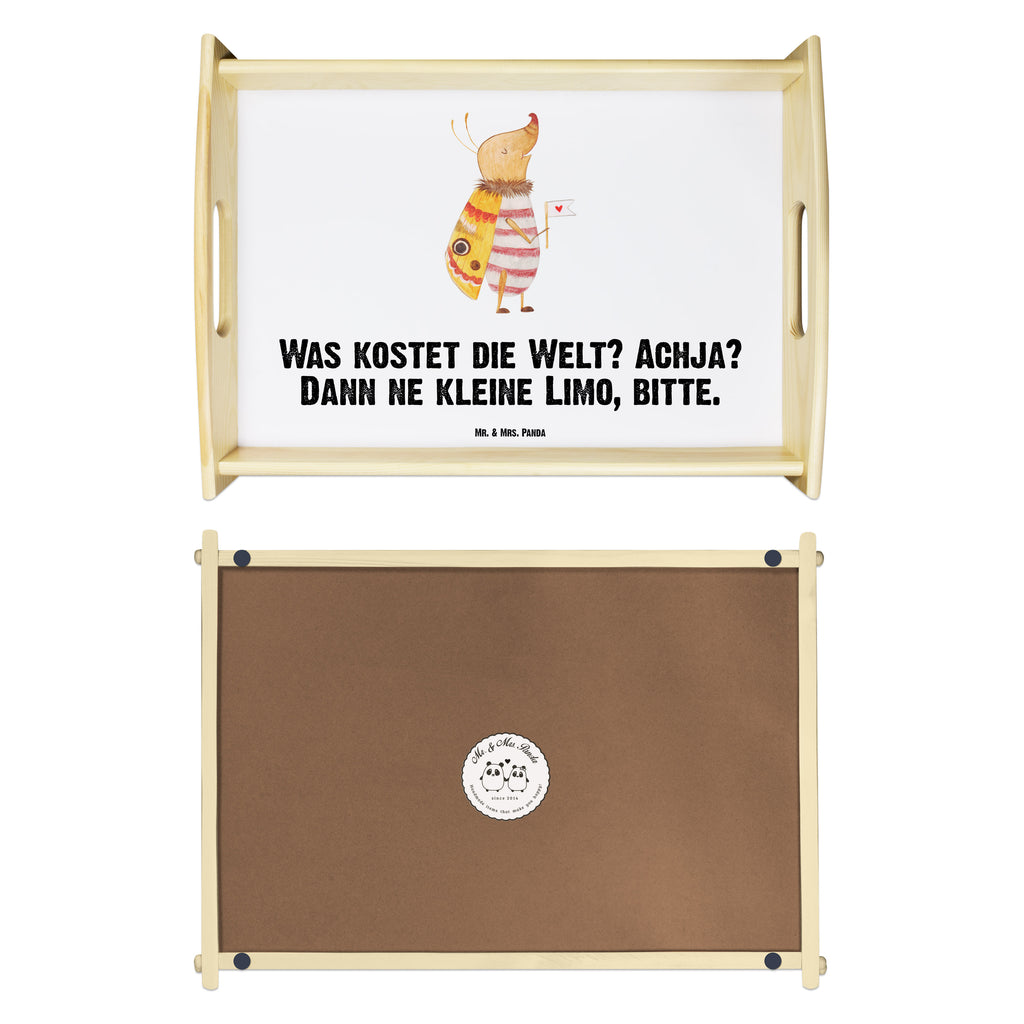 Serviertablett Nachtfalter mit Fähnchen Tablett, Holztablett, Küchentablett, Dekotablett, Frühstückstablett, Tiermotive, Gute Laune, lustige Sprüche, Tiere, Nachtfalter, Käfer, Spruch lustig, Spruch witzig, süß, niedlich, Küche Deko, Was kostet die Welt