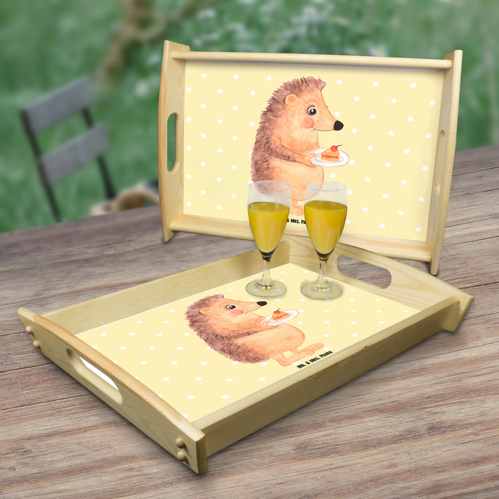 Serviertablett Igel mit Kuchenstück Tablett, Holztablett, Küchentablett, Dekotablett, Frühstückstablett, Tiermotive, Gute Laune, lustige Sprüche, Tiere, Igel, Essen Spruch, Kuchen, Backen Geschenk, Kuchen backen, Einladung Party, Geburtstagskuchen, Torte