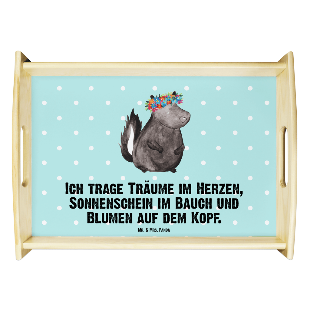 Serviertablett Stinktier Blumenmaedchen Tablett, Holztablett, Küchentablett, Dekotablett, Frühstückstablett, Stinktier, Skunk, Wildtier, Raubtier, Stinker, Stinki, Yoga, Namaste, Lebe, Liebe, Lache