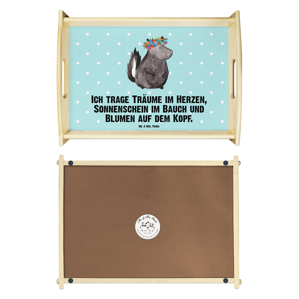 Serviertablett Stinktier Blumenmaedchen Tablett, Holztablett, Küchentablett, Dekotablett, Frühstückstablett, Stinktier, Skunk, Wildtier, Raubtier, Stinker, Stinki, Yoga, Namaste, Lebe, Liebe, Lache