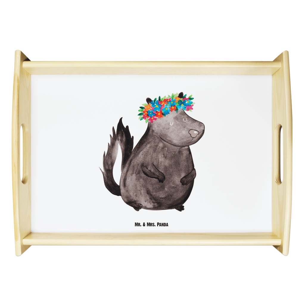 Serviertablett Stinktier Blumenmaedchen Tablett, Holztablett, Küchentablett, Dekotablett, Frühstückstablett, Stinktier, Skunk, Wildtier, Raubtier, Stinker, Stinki, Yoga, Namaste, Lebe, Liebe, Lache